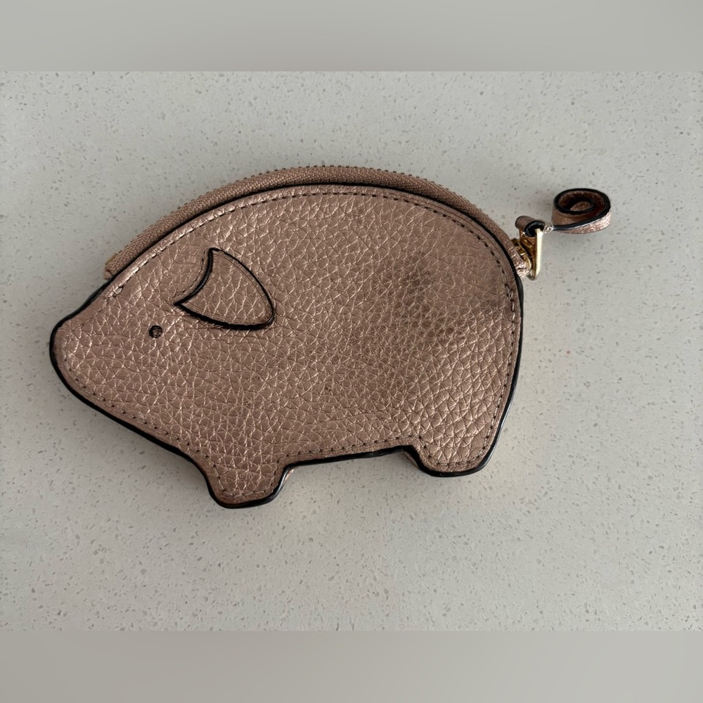 Coach Rose Gold Pig-Shaped Leather Coin Purse